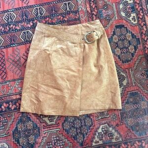 Ann Taylor Brown Suede Mini Skirt with Buckle Closure
